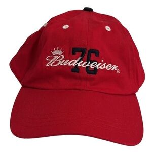 Budweiser 76 Hat  Cap Red Adjustable Hook &Loop Back Strap Adult